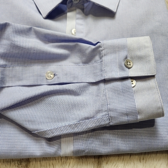 Men's Dress shirt Slim fit Collared Button down blue white Size XL CALVIN KLEIN - Picture 4 of 13